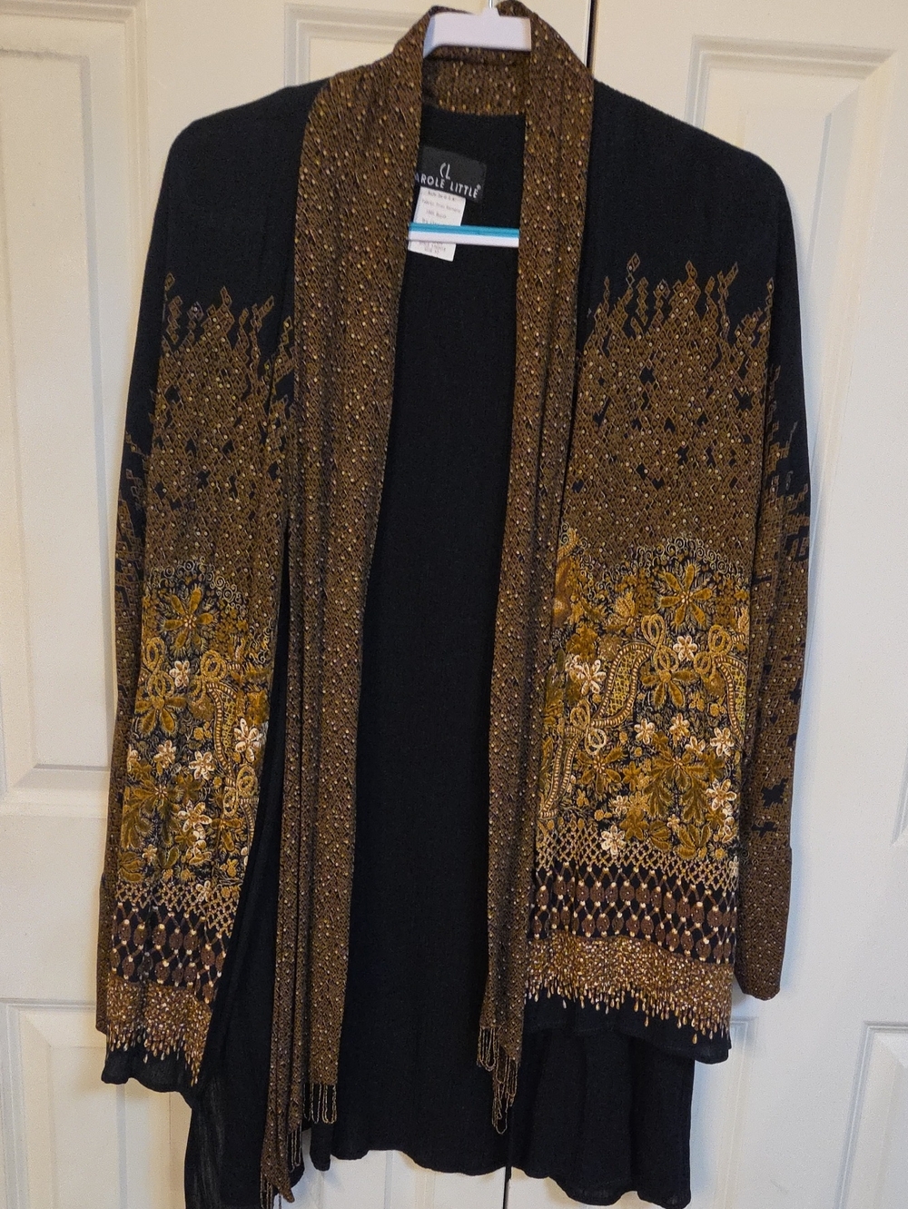 CAROLE LITTLE Black&Gold  Embroidered Open-Front Women's Jacket & Skirt & Pants